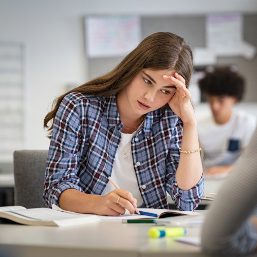 young teen studying for exams